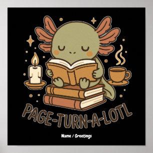 Sidorull-en-många Söt Läsande Axolotl Mysig Bok Poster