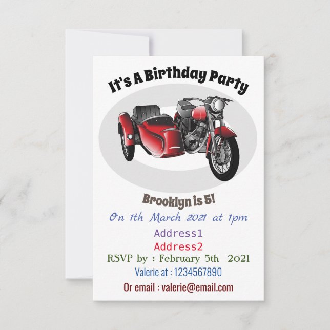 Sidovagn motorcykel serieillustration  inbjudningar (Framsida)