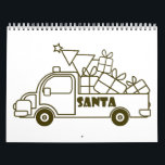 Sidovy över jultomten i lastbil kalender<br><div class="desc">Disposition vid sidan om lastbil vid jul med text</div>