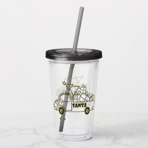 Sidovy över jultomten i lastbil take away mugg