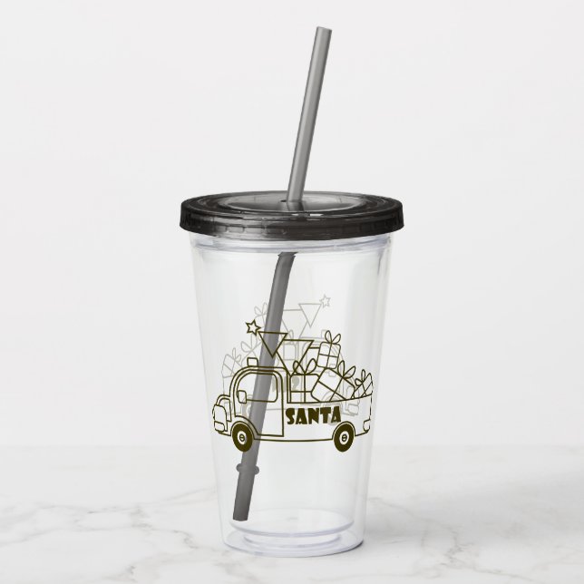 Sidovy över jultomten i lastbil take away mugg (Baksida)
