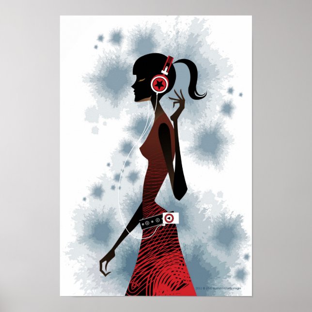 Sidovy över kvinnor som lyssnar musik poster (Framsidan)