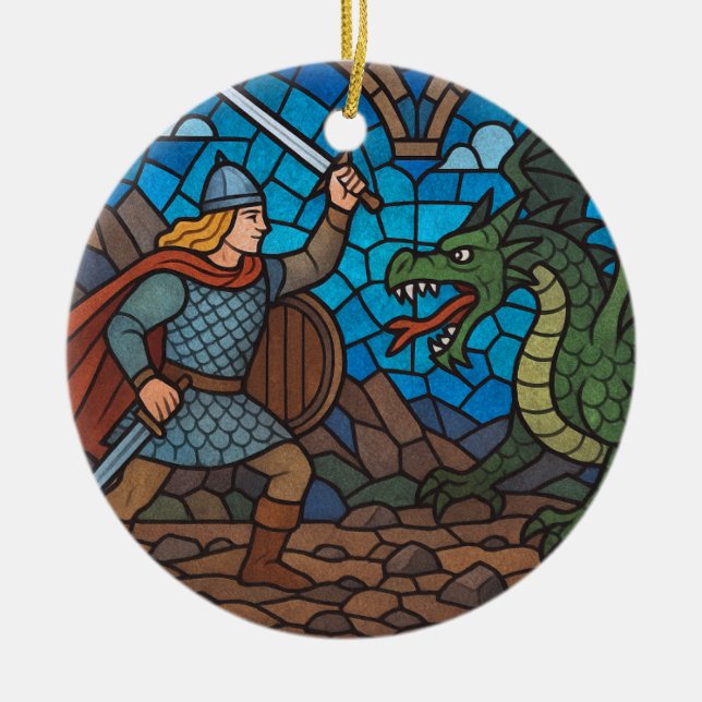 Siegfried som bekämpar draken julgransprydnad keramik (Framsidan)