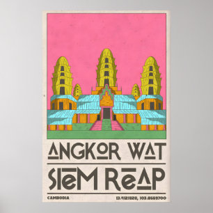 Siem Reap Resebiljett, Geometrisk Tempelkonst Poster