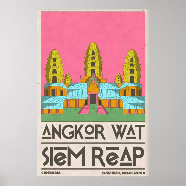 Siem Reap Resebiljett, Geometrisk Tempelkonst Poster (Framsidan)