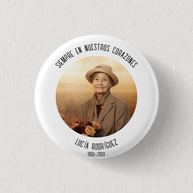 siempre en nuestros corazones spansk begravning knapp (Framsida)