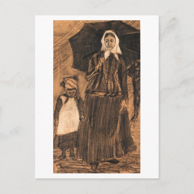 Sien under paraplyet med flicka, Van Gogh Fine Art Vykort (Framsida)