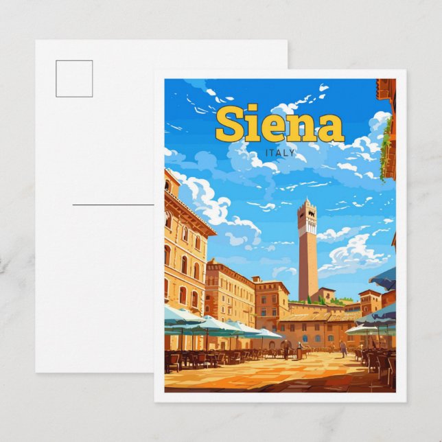 Siena Italien Travel Art Vintage Illustration Vykort (Fram/baksida)