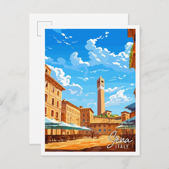 Siena Italien vintage resor illustration Vykort (Fram/baksida)