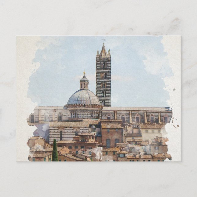 Siena Italien Watercolor Art Vykort (Framsida)