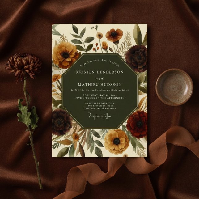 Sienna Autumn Floral Romance Wedding Inbjudningar (Skapare uppladdad)