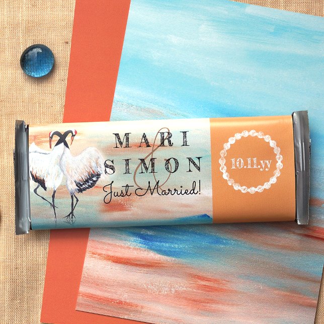 Sienna Beige Asian Crane Bröllop Candy Pub Wrapper Flygblad (personalized wedding candy bars sienna beige clay terracotta wedding personalized candy wrappers)
