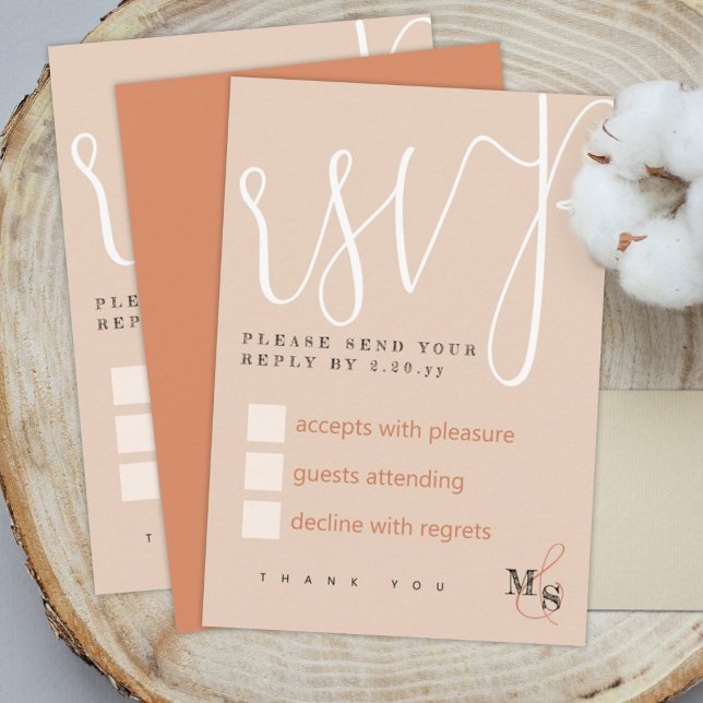 Sienna Beige White Calligraphy Bröllop OSA Card (natural sienna beige white wedding rsvp respond reply return enclosure card, calligraphy elegant)
