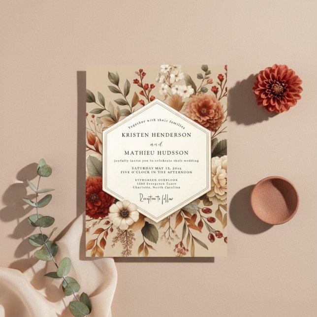 Sienna Botanical Autumn Romance Wedding Inbjudningar (Skapare uppladdad)