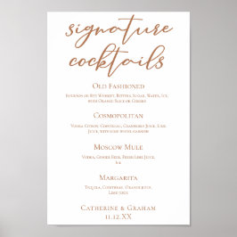Sienna Brown Bröllop Namnteckning Cocktails Menu Poster