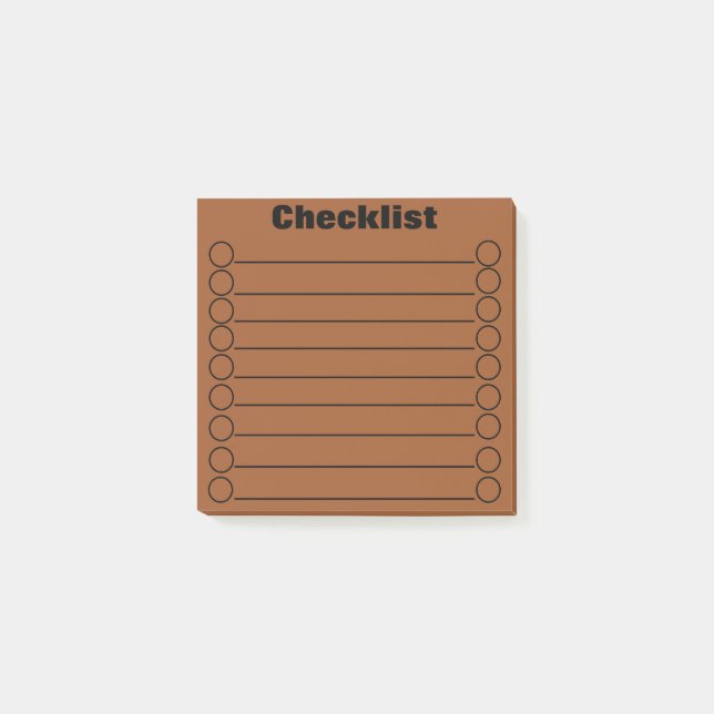Sienna Brown Checklist Post-it® Notes 3" x 3" Post-it Block (Framsida)