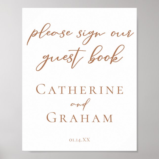 Sienna Brown Typography Bröllop Guest Bok Poster (Framsidan)