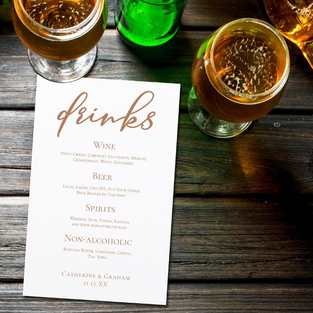 Sienna Brown Typography Simple Bröllop Pub Menu (Skapare uppladdad)