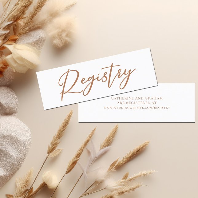 Sienna Brown Typography Simple Bröllop Registry Mini Visitkort (Skapare uppladdad)