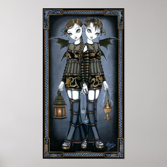 Sienna & Celeste Gothic Dragon Twillingar Fairy Po Poster (Framsidan)