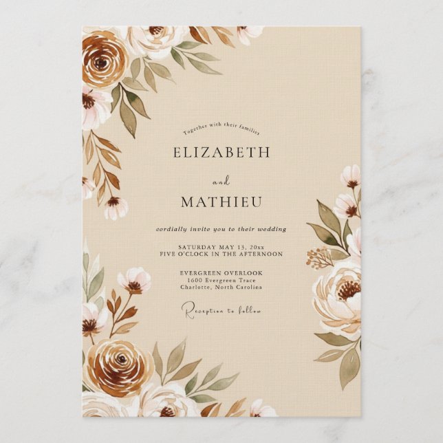 Sienna Ethereal Bloom Wedding Inbjudningar (Framsida)