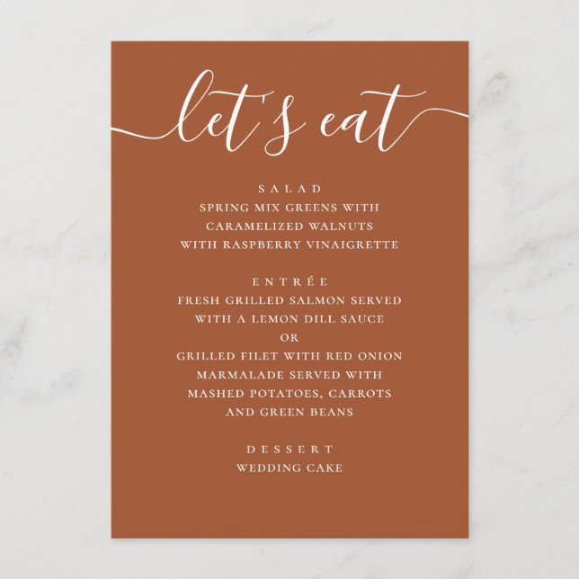 Sienna Fall Wedding | Terracotta Reception Dinner Meny (Framsida)