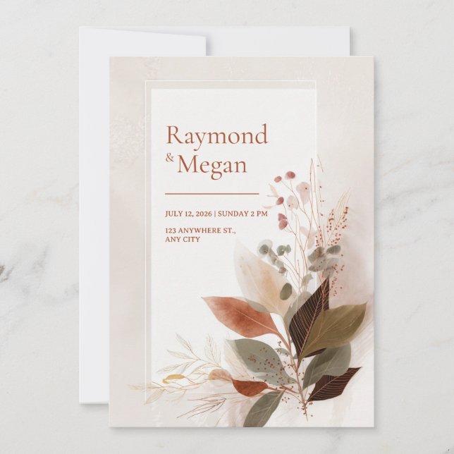 Sienna Gold Vein Leaf Wedding Inbjudningar (Framsida)