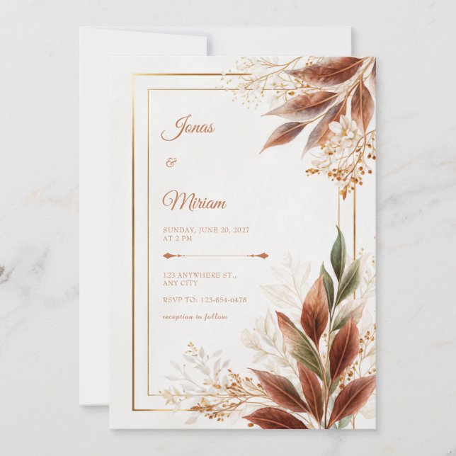 Sienna Leaf Sage Botanical Wedding Inbjudningar (Framsida)
