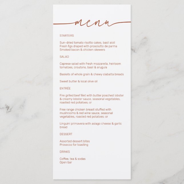 Sienna ・ Modern, minimalistisk Bröllop Meny (Framsida)