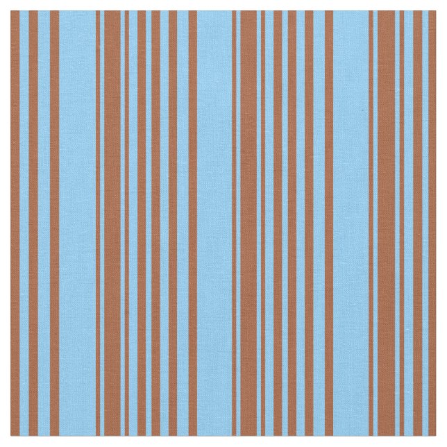 Sienna och Light Himlar Blue Färgad Linjer Mönster Tyg (Närbild)