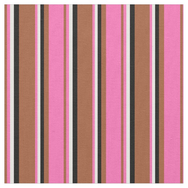 Sienna, Shock rosa, vitt och svart Rand Tyg (Närbild)