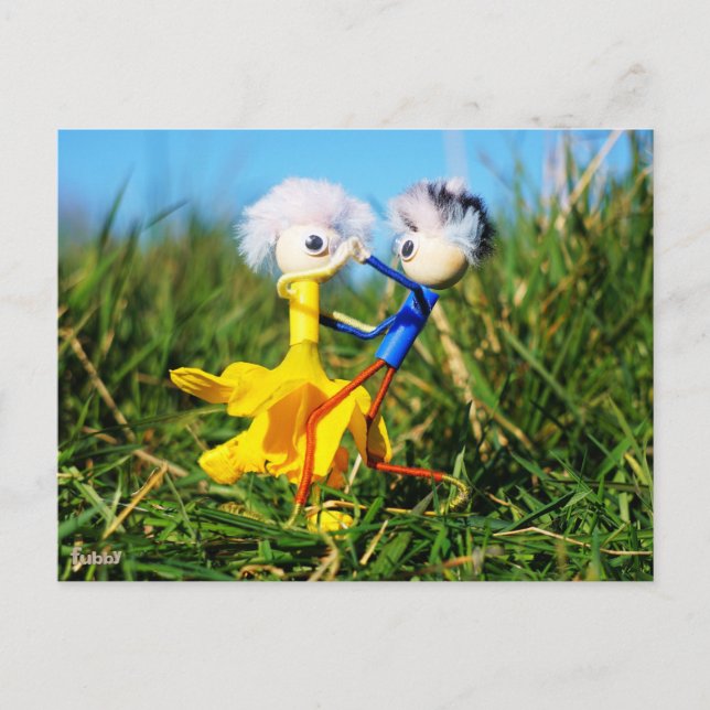 Sierlijk dansend actief Fubby poppetjes stel. Vykort (Framsida)
