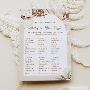 SIERRA Boho What's in your Purse Shower Game Card Inbjudningar