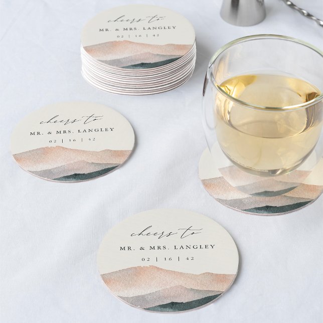 Sierra Dusk | Desert Mountain Sunset Bröllop Underlägg Papper Rund (Skapare uppladdad)