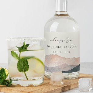 Sierra Dusk   Ökenbergs solnedgång bröllop Spritflaskor Etikett