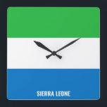 Sierra Leone Flagga Dazzling Patriotic Fyrkantig Klocka<br><div class="desc">Sierra Leone Flagga Dazzling Patriotic Square Wall Clock i färg och inslag i Sierran Leone National flagga som täcker framsidan av klockan. Flagga kompletteras med texten "Sierra Leone" på grund. Anpassadet Text är fullt ut med funktionen "Anpassa den!". Du kan ändra den, ta bort den eller lägga till en egen....</div>