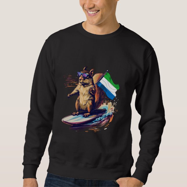 Sierra Leone Flagga Surfing Squirrel Sierra Leonea Lång Ärmad Tröja (Framsida)