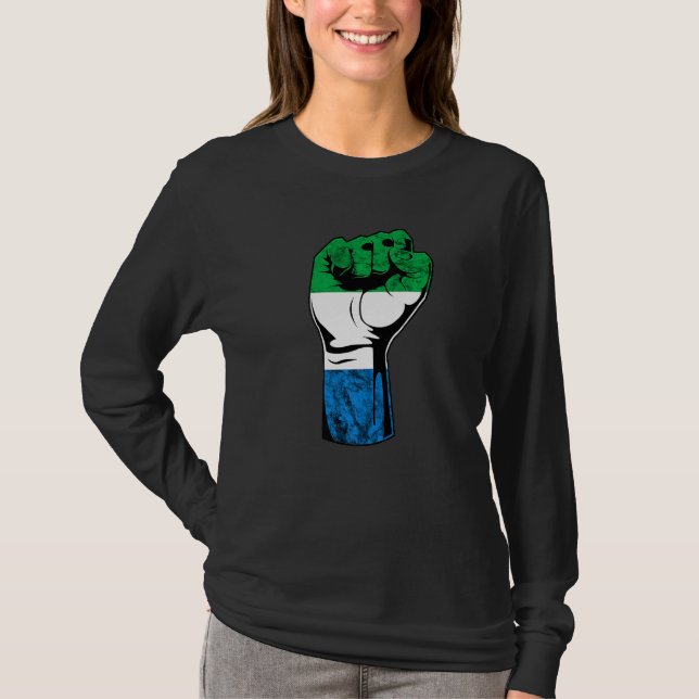 Sierra Leone Hand Fist Flagga Sierra Leonean Roots T Shirt (Framsida)