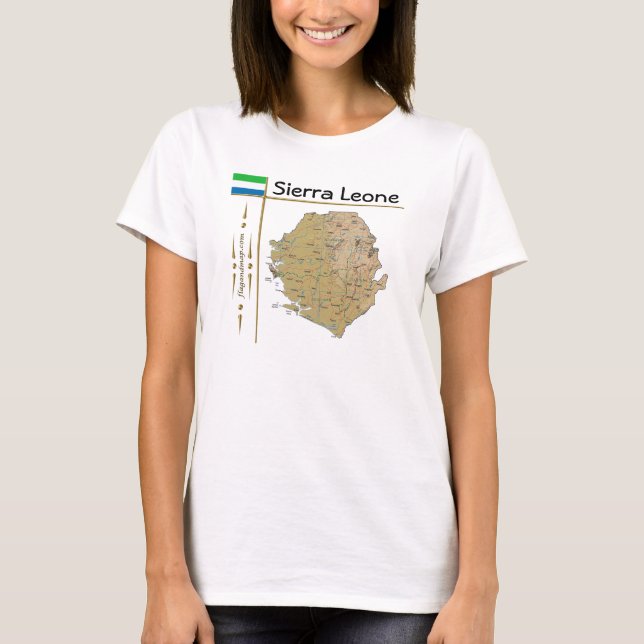 Sierra Leone-karta + flagga + titel T-shirt (Framsida)