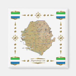 Sierra Leone Karta + Flaggor Magnet