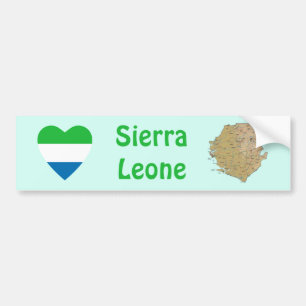 Sierra Leones flagga Hjärta + Karta Bildstämpel Bildekal