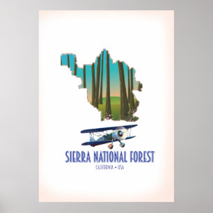 Sierra National Forest California karta Poster