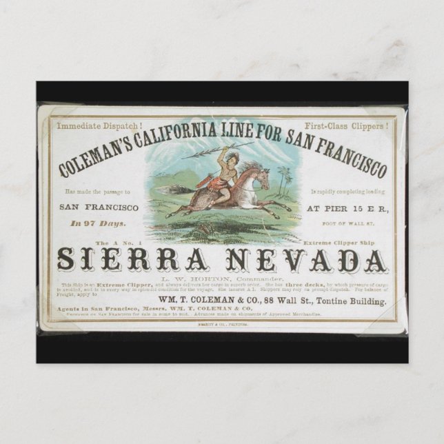 Sierra Nevada Clipper segling frakt 1900 Vykort (Framsida)