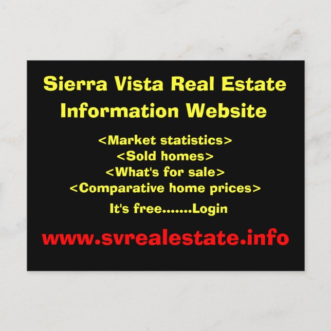 Sierra Vista Real Gods, informationswebbplats, ... Vykort (Framsida)