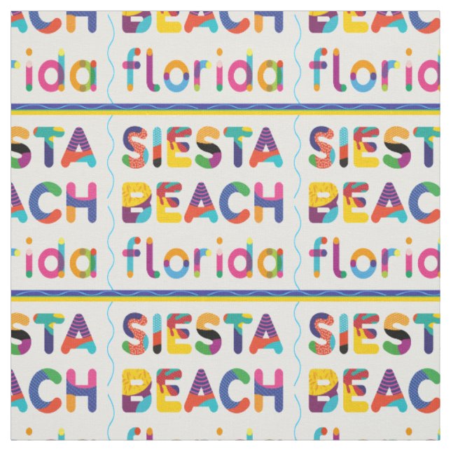 Siesta Beach, Florida. Färglös text Mönster Tyg (Provkarta)