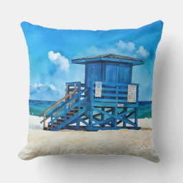 Siesta Key Beach Blue Lifeguard Tower Pillow Kudde