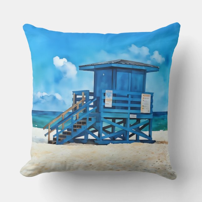 Siesta Key Beach Blue Lifeguard Tower Pillow Kudde (Framsida)