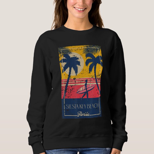 Siesta Key Beach Florida Retro Surfer Beach Distre T Shirt (Framsida)