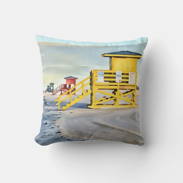 Siesta Key Beach Lifeguard Towers Pillow Kudde (Framsida)