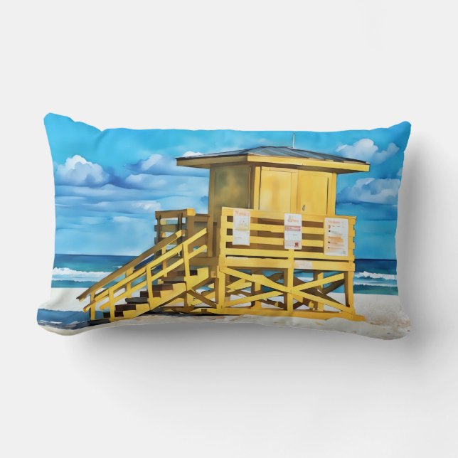 Siesta Key Beach Yello LifeGuard Tower Pillow Lumbarkudde (Framsida)